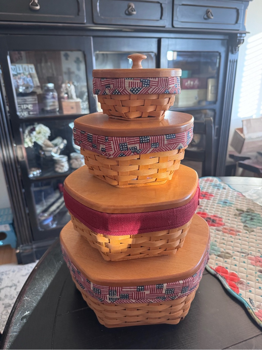 Longaberger Stackable Baskets with wooden lids